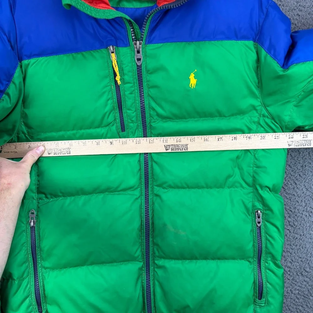 Polo Ralph Lauren Mens RL250 Down Puffer Jacket Green Blue Red Colorblock Size M